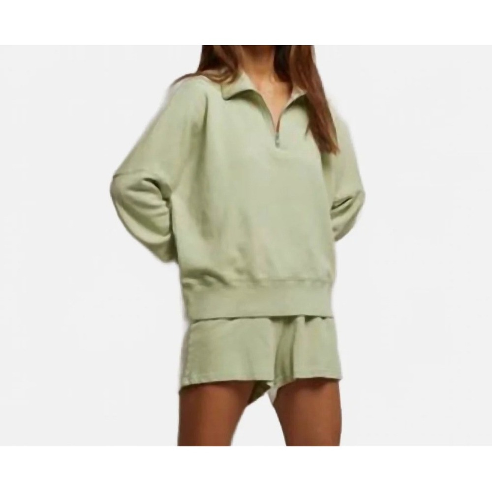 perfectwhitetee Maren Sweatshirt Womens M Green Good Quarter Zip Cotton